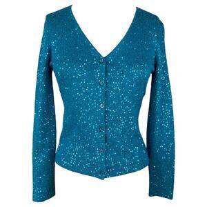 Y2K Silk Cashmere Votre Nom Teal Sequin Cardigan size S